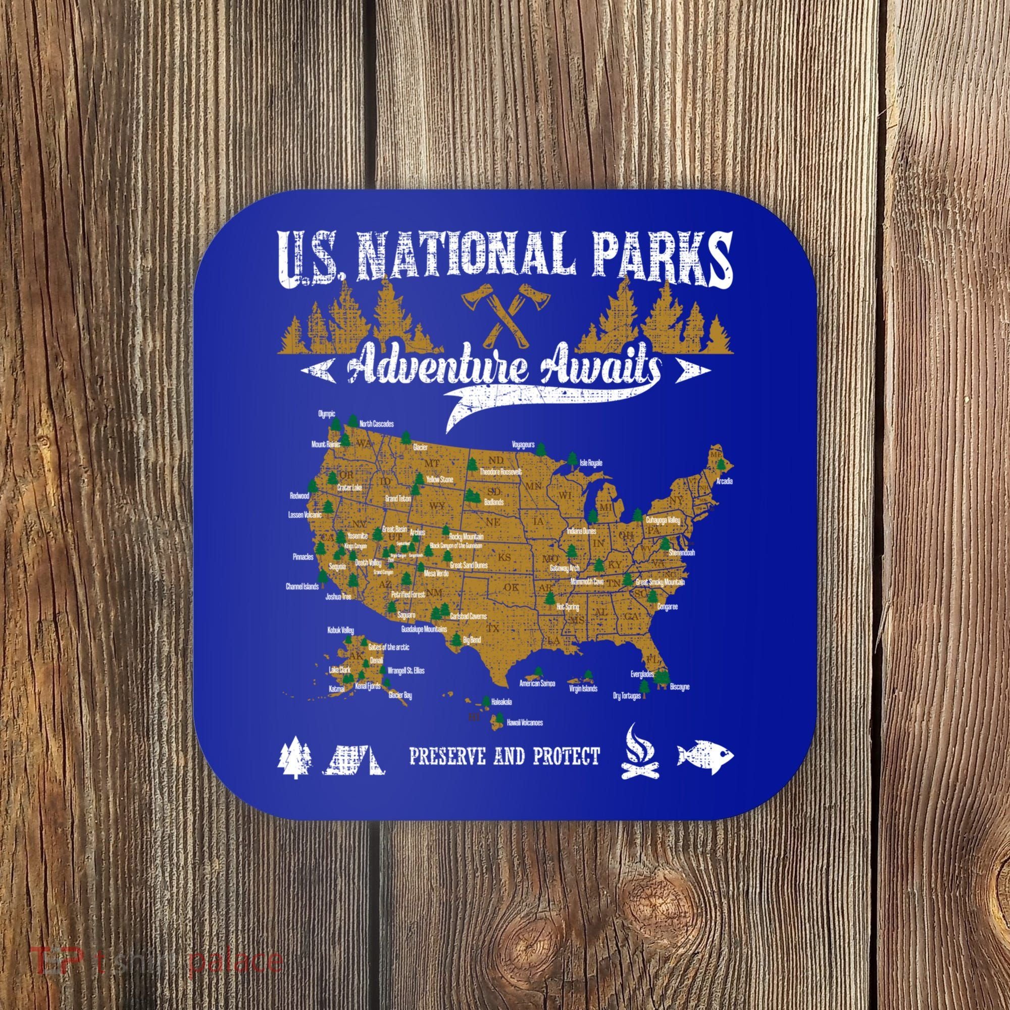 Us National Parks Adventure Awaits Cute Gift Hiking And Camping Lover Gift Coaster