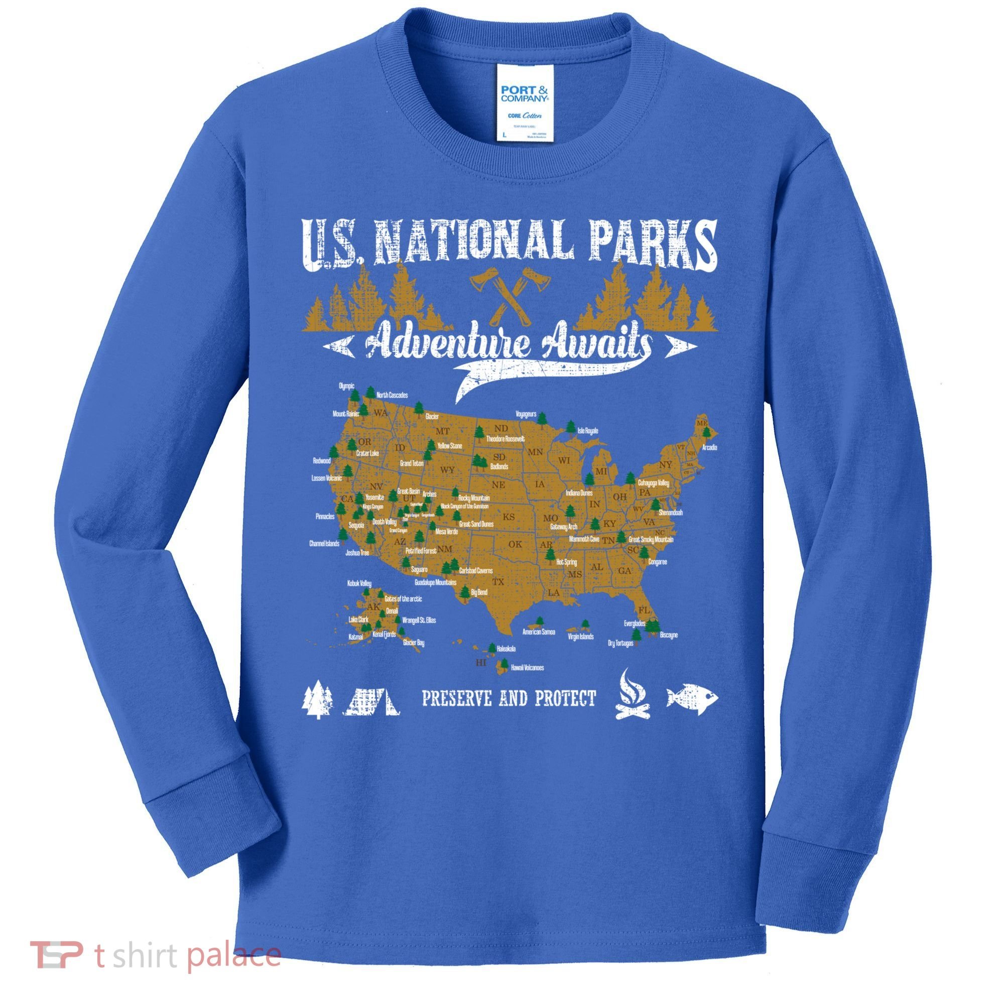 Us National Parks Adventure Awaits Cute Gift Hiking And Camping Lover Gift Kids Long Sleeve Shirt