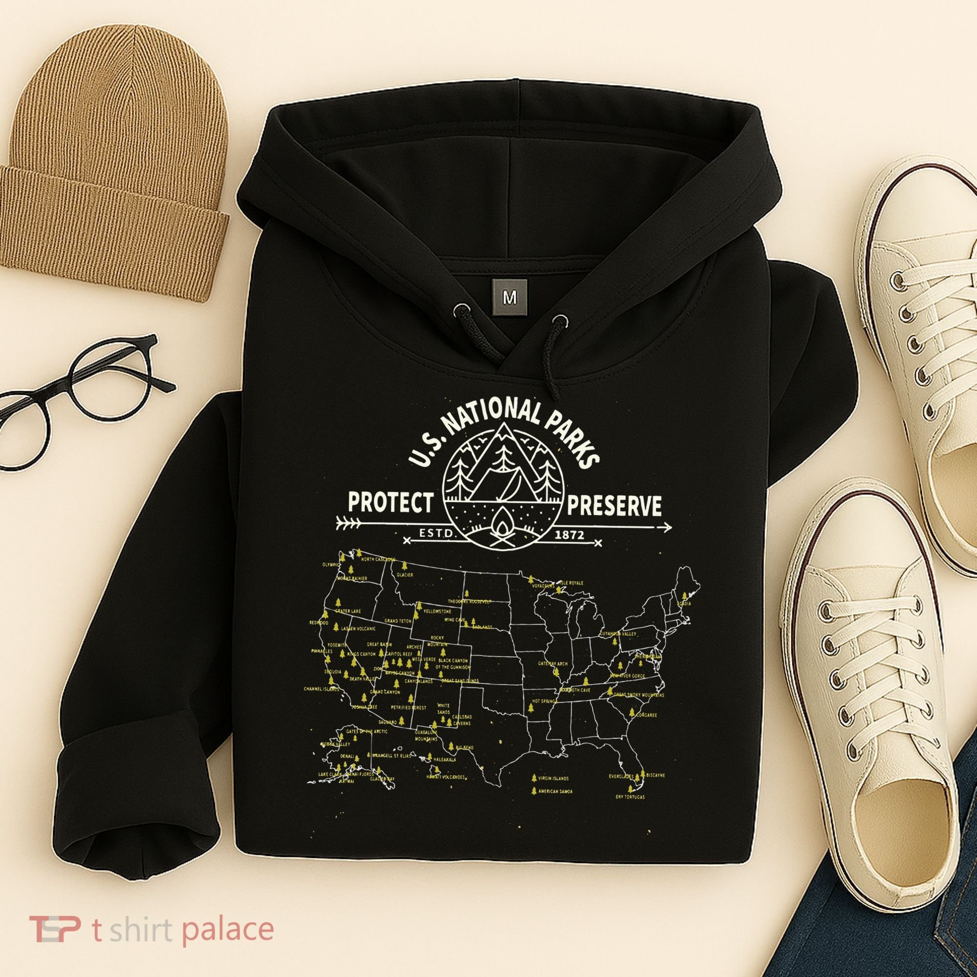 U.S. National Park Camping All 63 US National Parks Map Hoodie