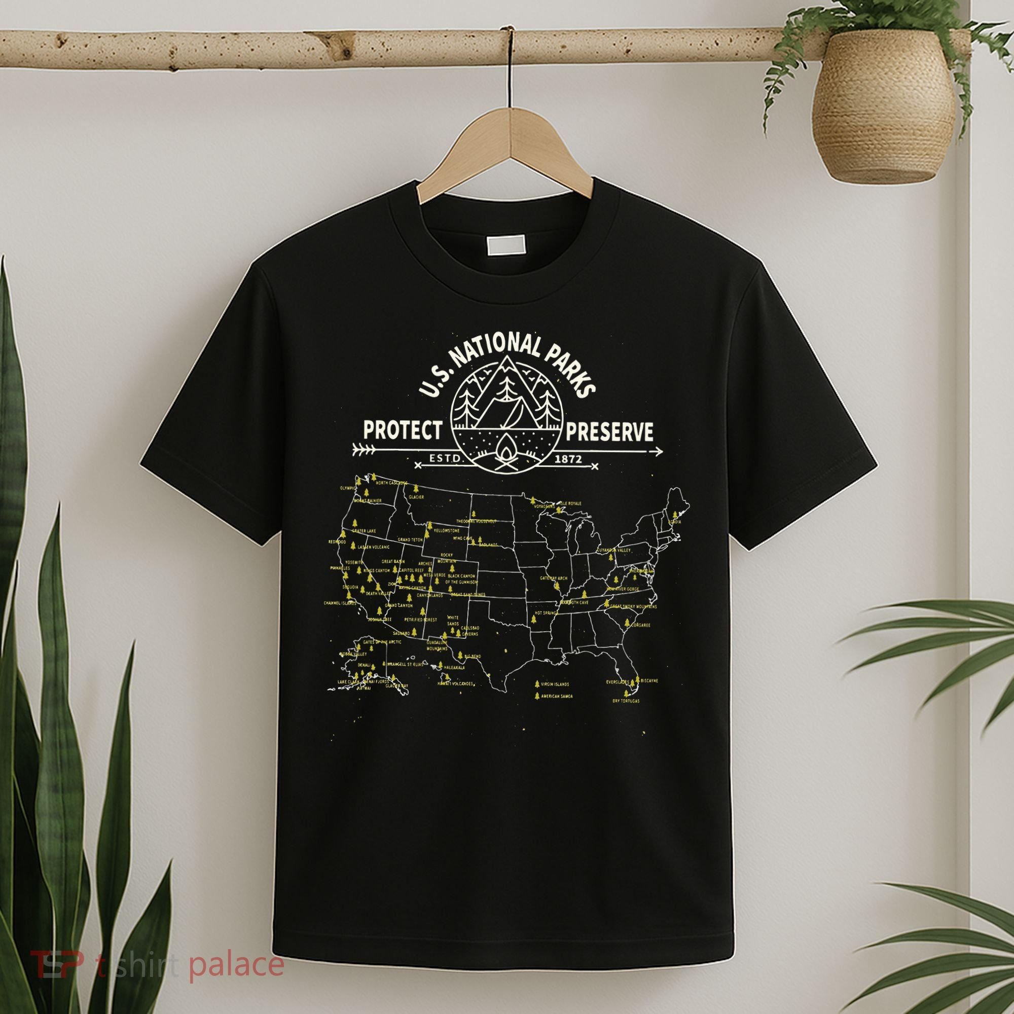 U.S. National Park Camping All 63 US National Parks Map T-Shirt