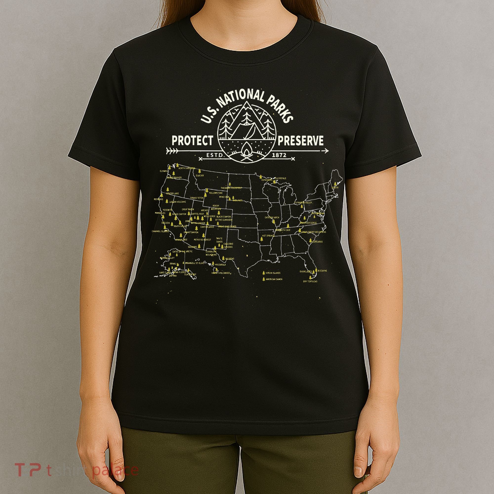 U.S. National Park Camping All 63 US National Parks Map T-Shirt
