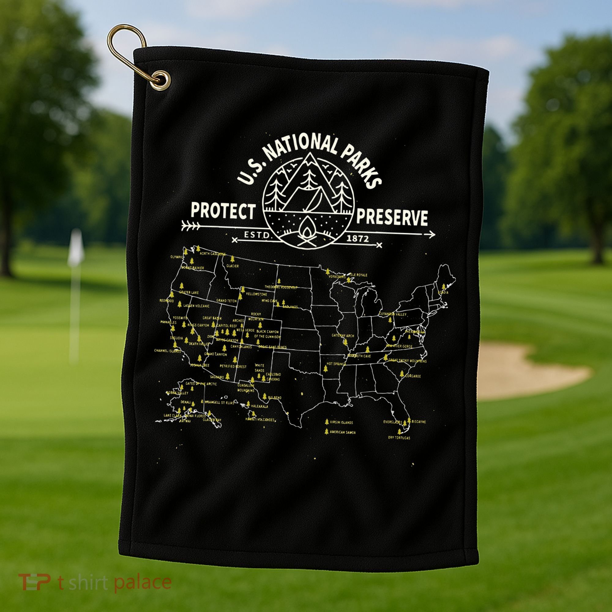 U.S. National Park Camping All 63 US National Parks Map Golf Towel