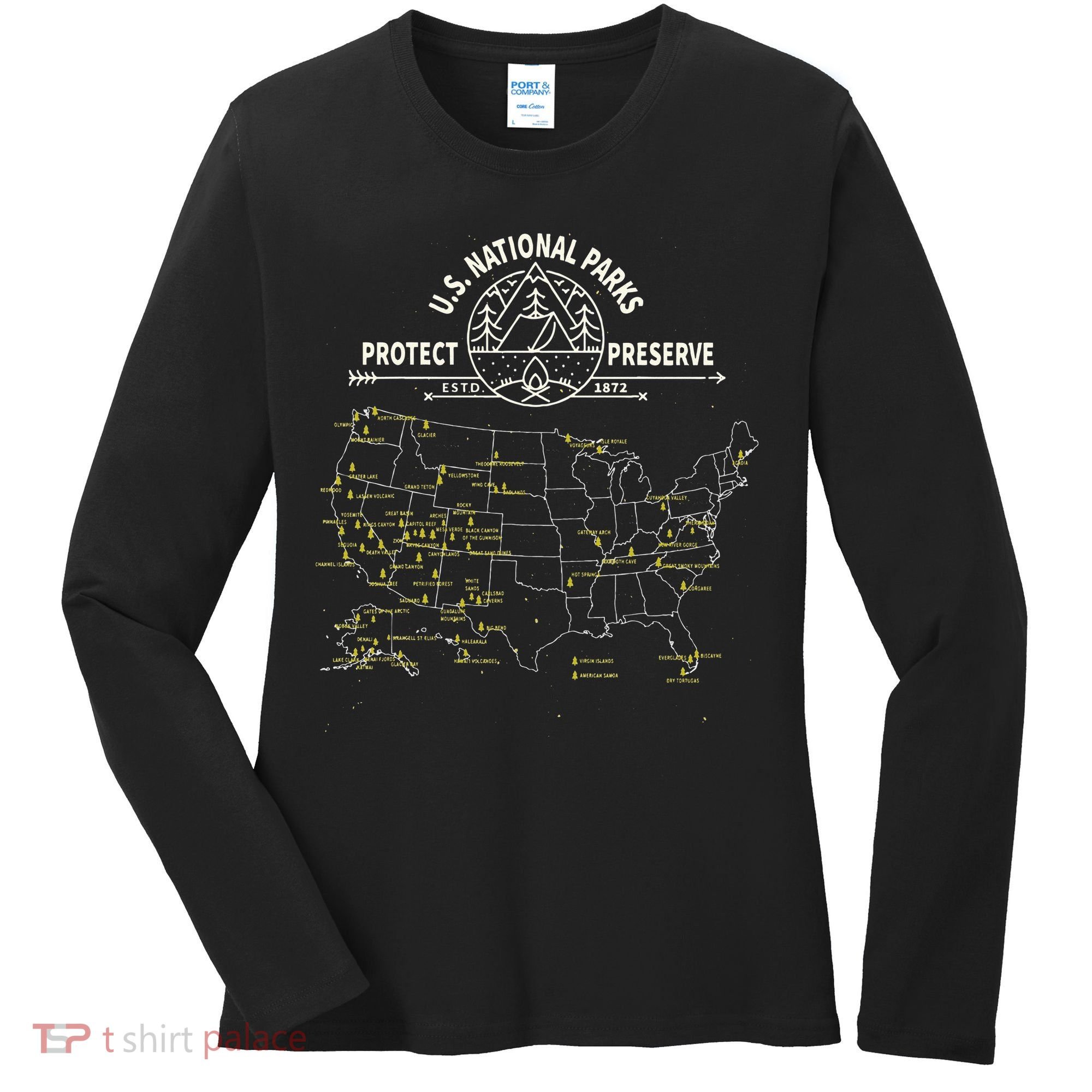 U.S. National Park Camping All 63 US National Parks Map Women's Long Sleeve Shirt