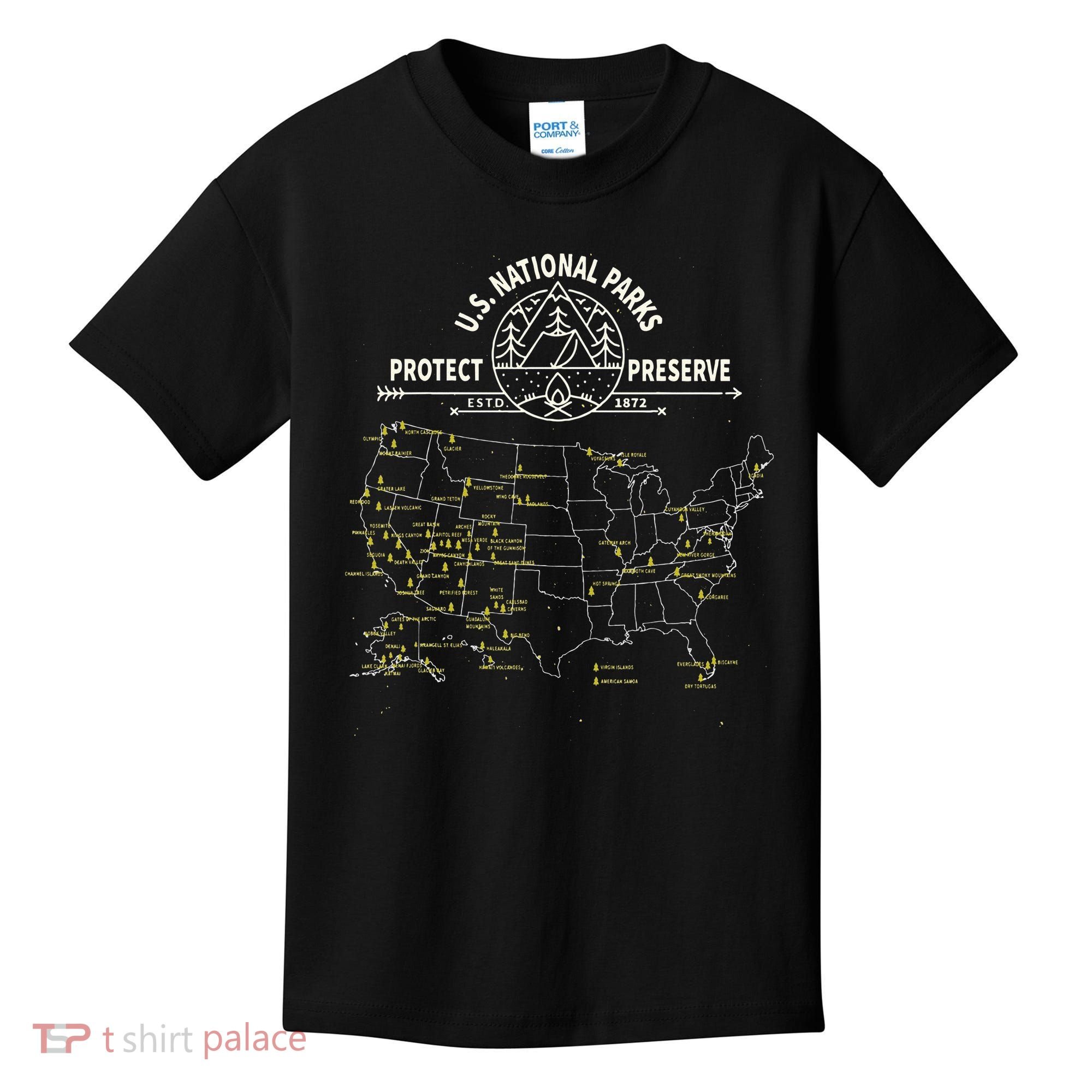U.S. National Park Camping All 63 US National Parks Map Kids T-Shirt