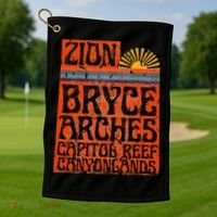 Utah National Parks Zion Arches Bryce Canyonlands State Map Golf Towel thumb 1