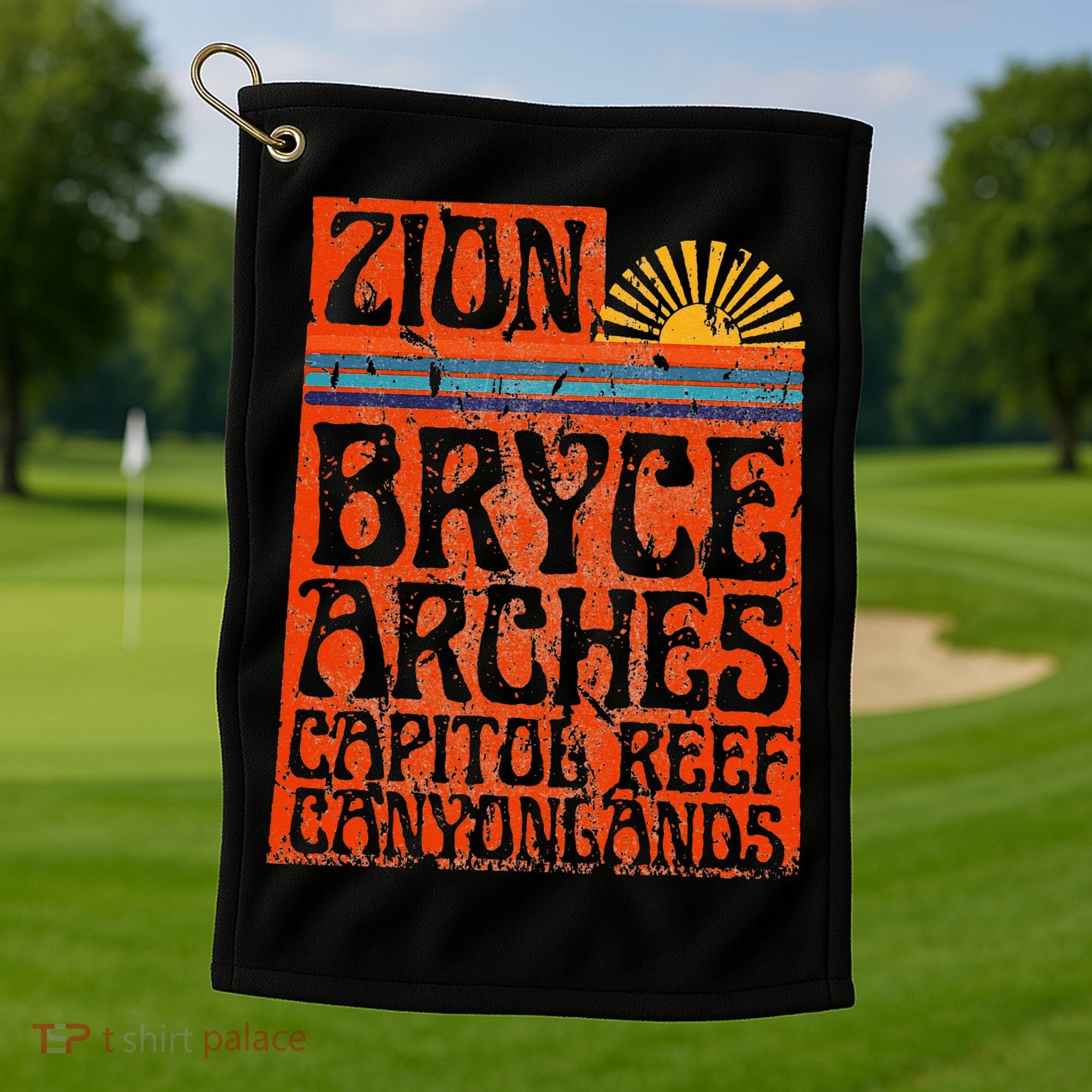 Utah National Parks Zion Arches Bryce Canyonlands State Map Golf Towel