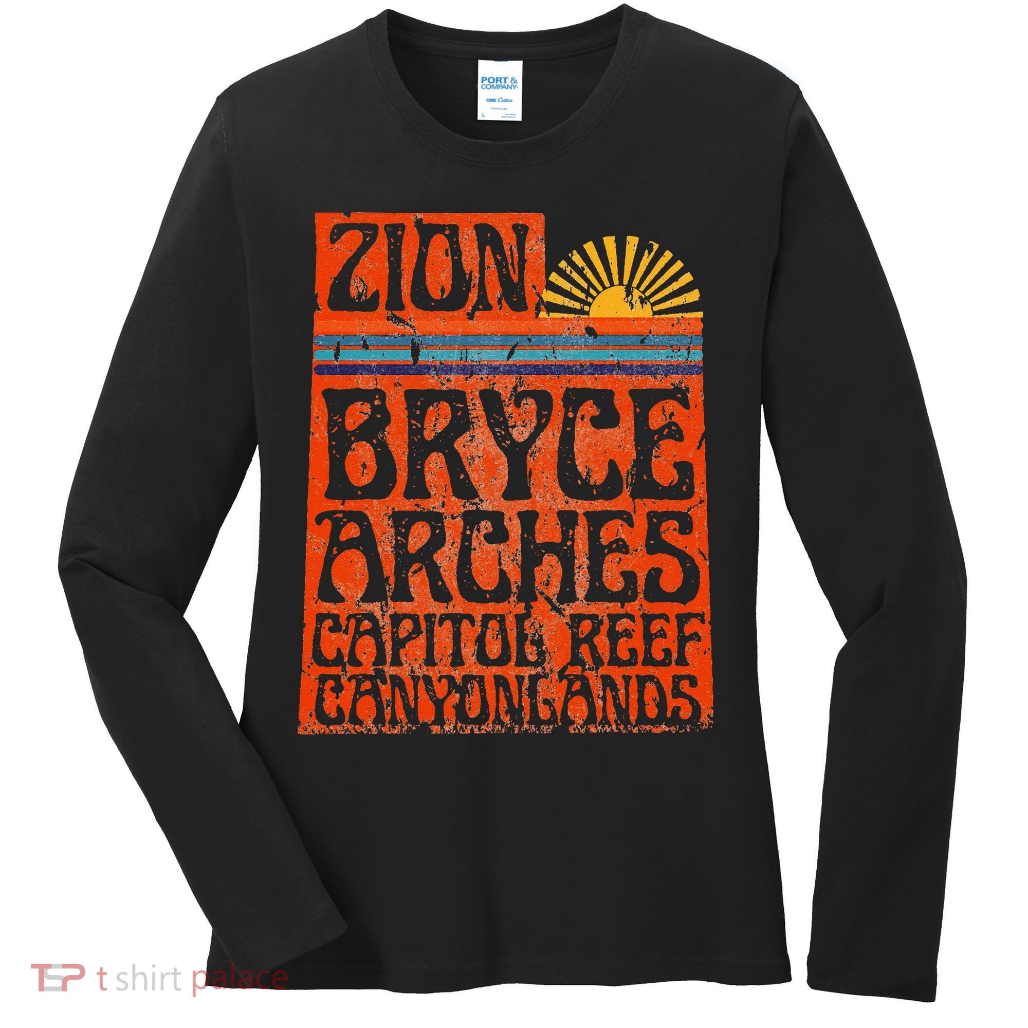 Utah National Parks Zion Arches Bryce Canyonlands State Map Women's Long Sleeve Shirt