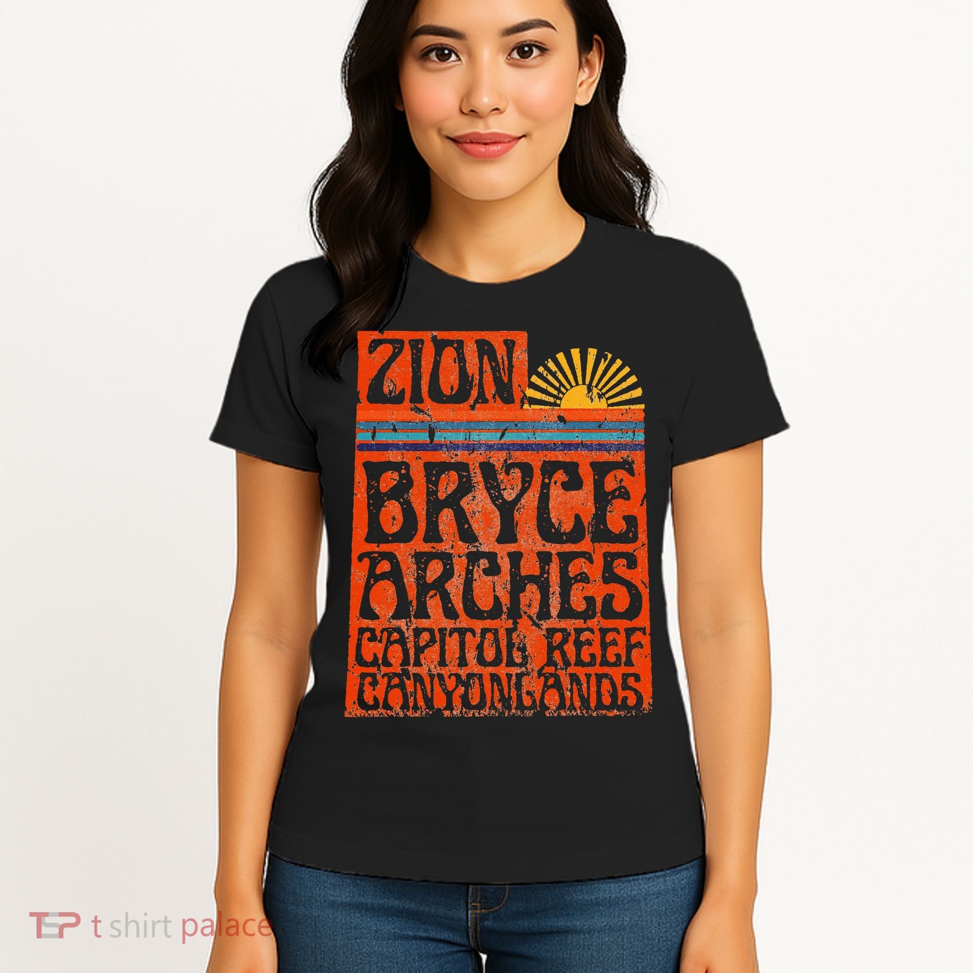 Utah National Parks Zion Arches Bryce Canyonlands State Map Women's T-Shirt
