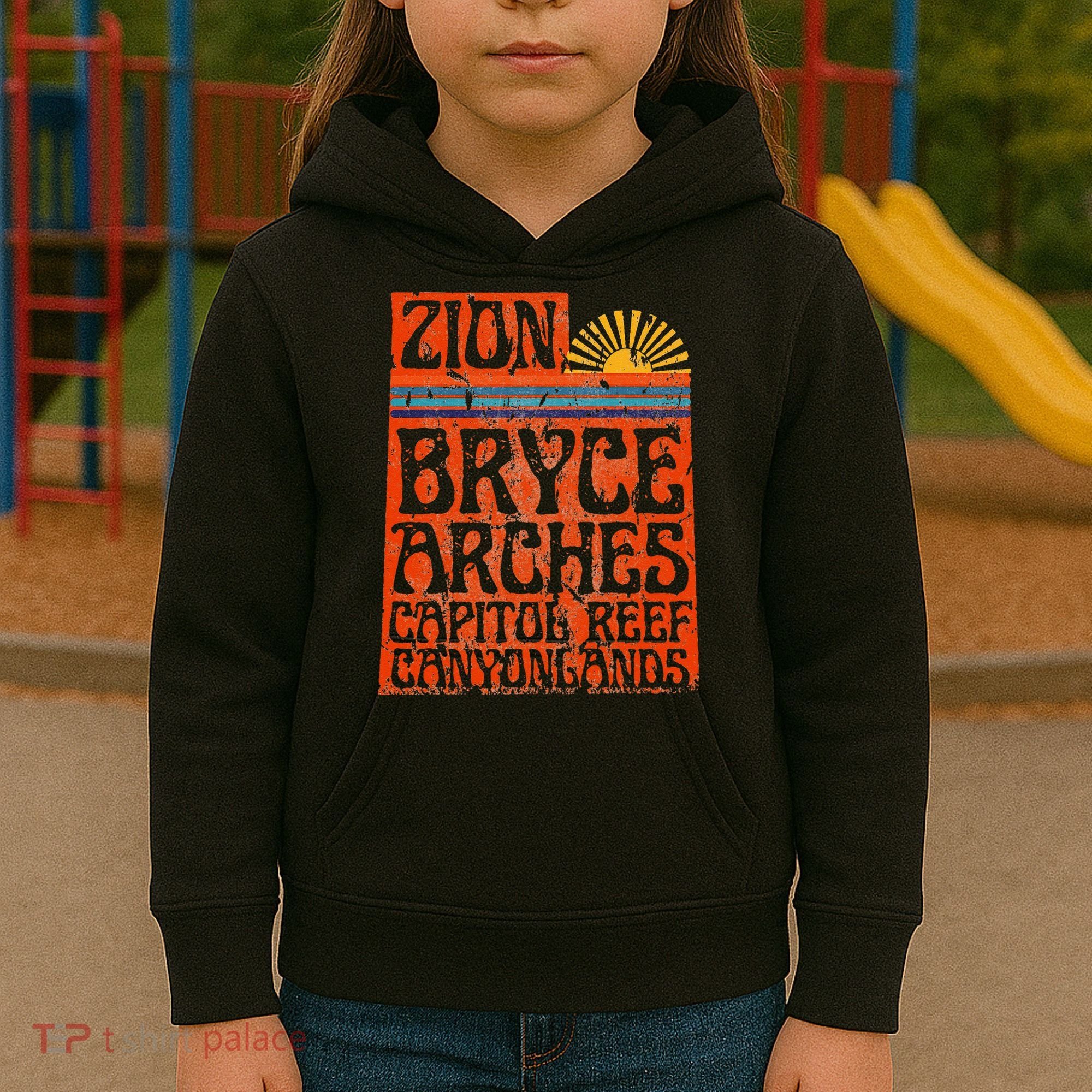 Utah National Parks Zion Arches Bryce Canyonlands State Map Kids Hoodie