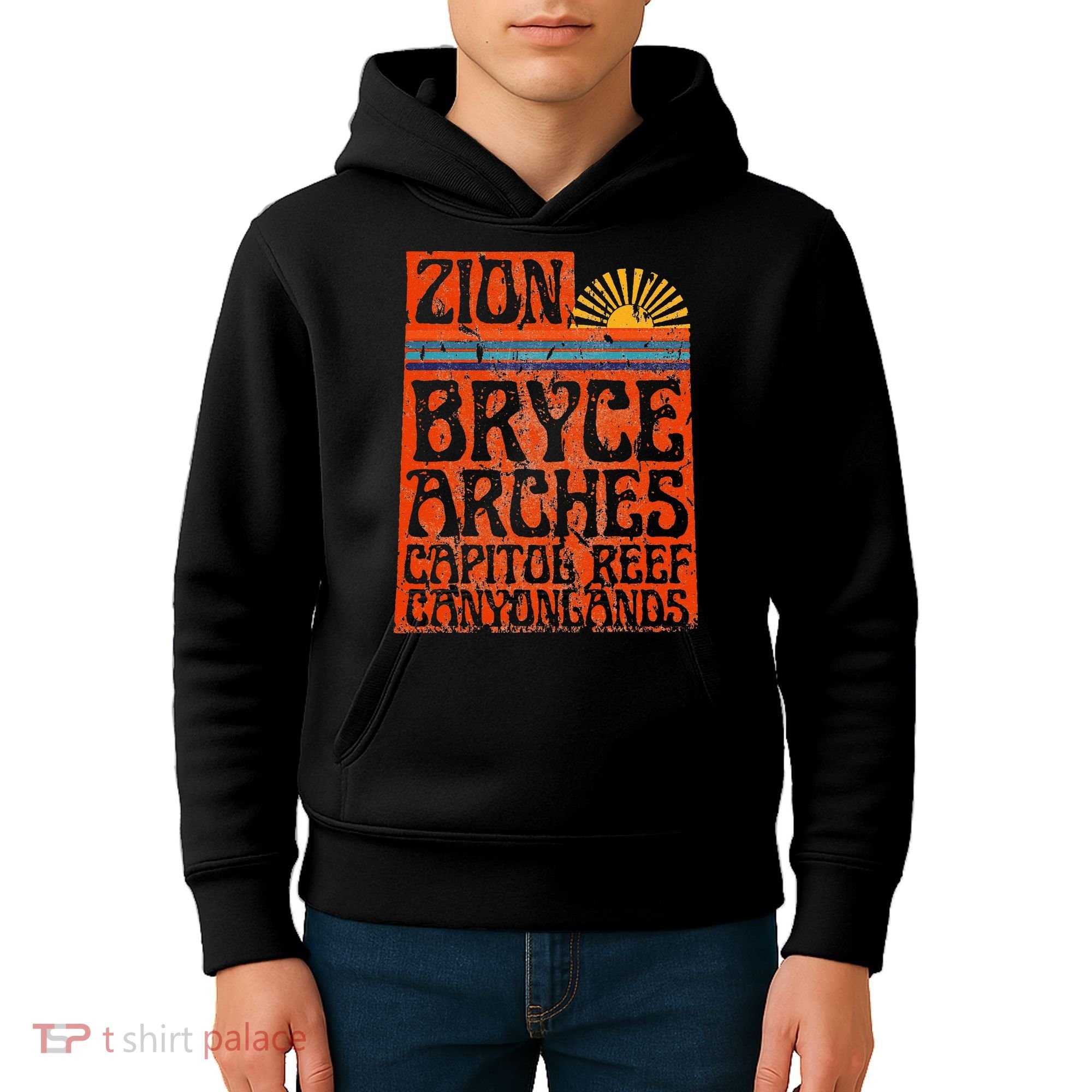 Utah National Parks Zion Arches Bryce Canyonlands State Map Kids Hoodie