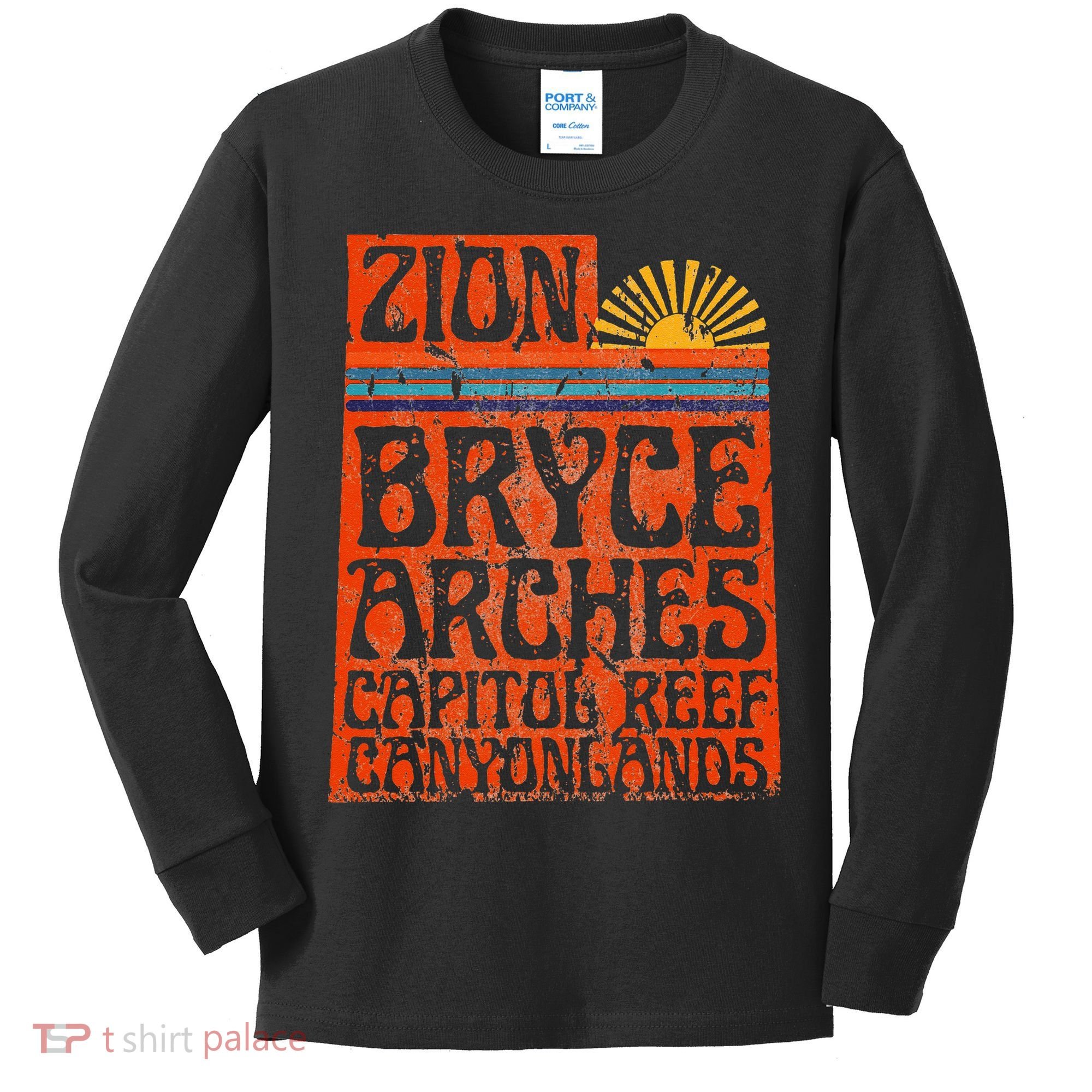 Utah National Parks Zion Arches Bryce Canyonlands State Map Kids Long Sleeve Shirt