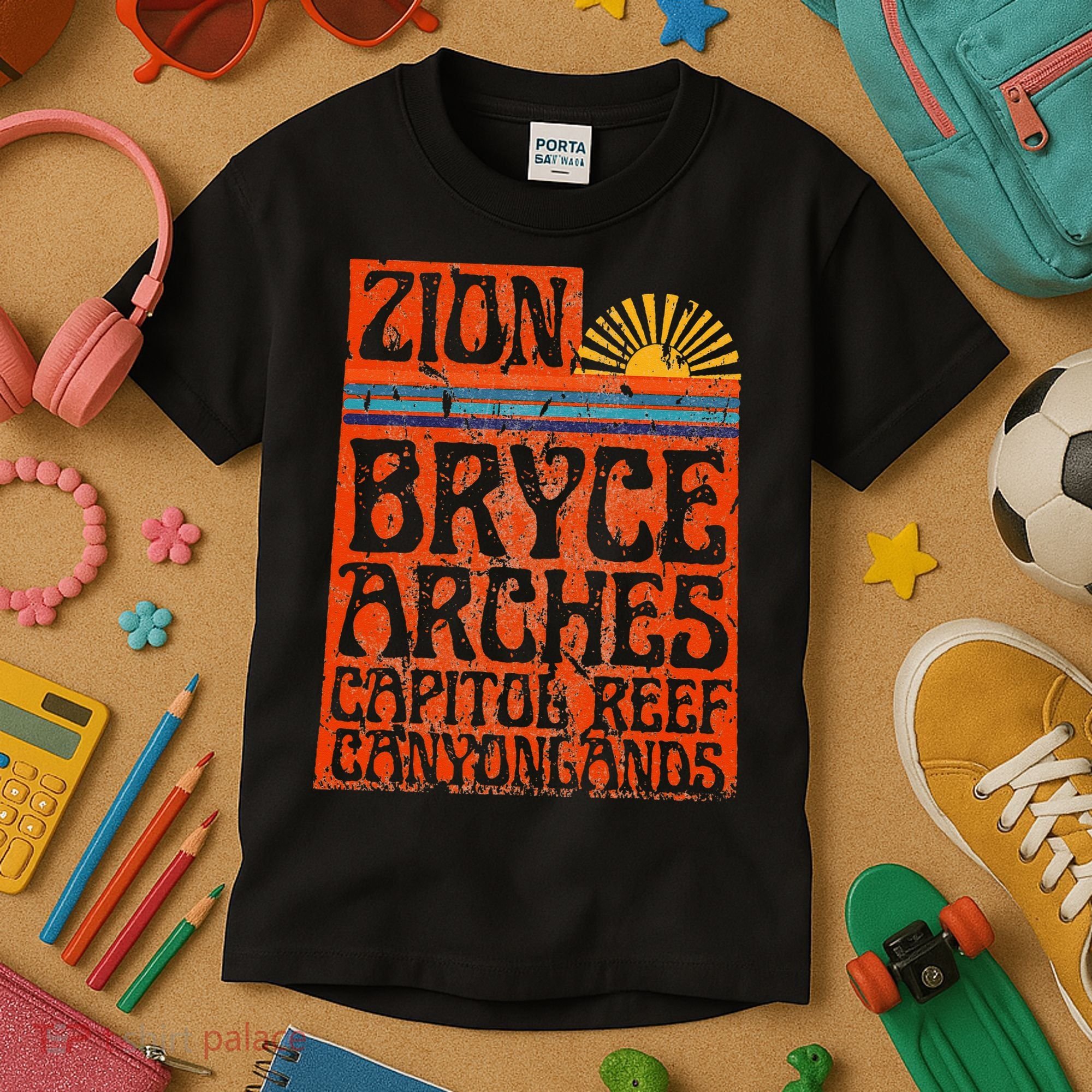 Utah National Parks Zion Arches Bryce Canyonlands State Map Kids T-Shirt