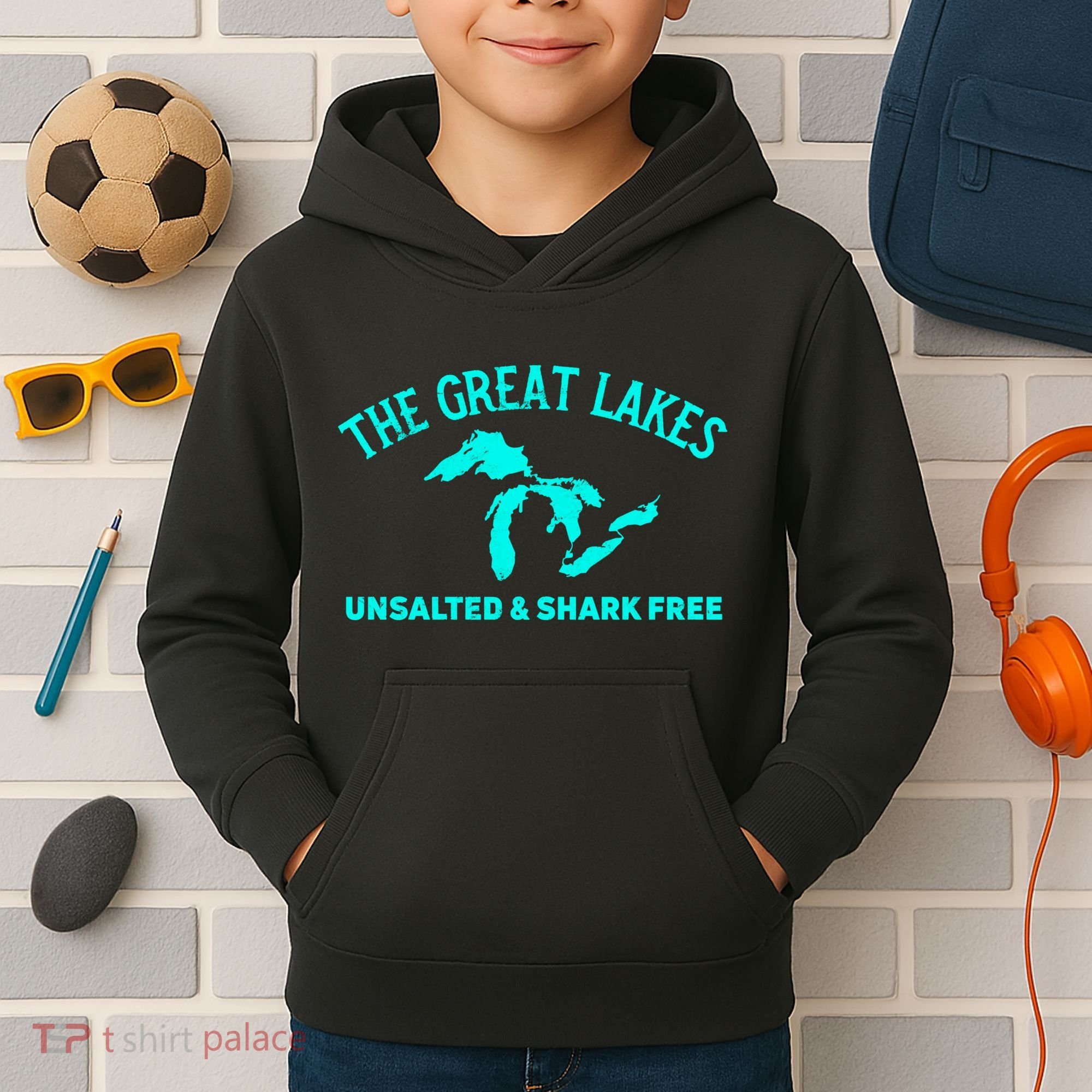 Unsalted N Shark Free The Great Lakes  Michigan Kids Hoodie