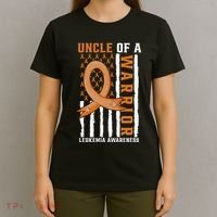 Uncle Of A Leukemia Warrior Awareness Orange USA Flag T-Shirt thumb 4