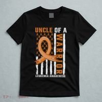 Uncle Of A Leukemia Warrior Awareness Orange USA Flag T-Shirt thumb 5
