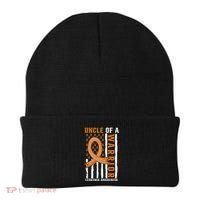 Uncle Of A Leukemia Warrior Awareness Orange USA Flag Beanie thumb 0