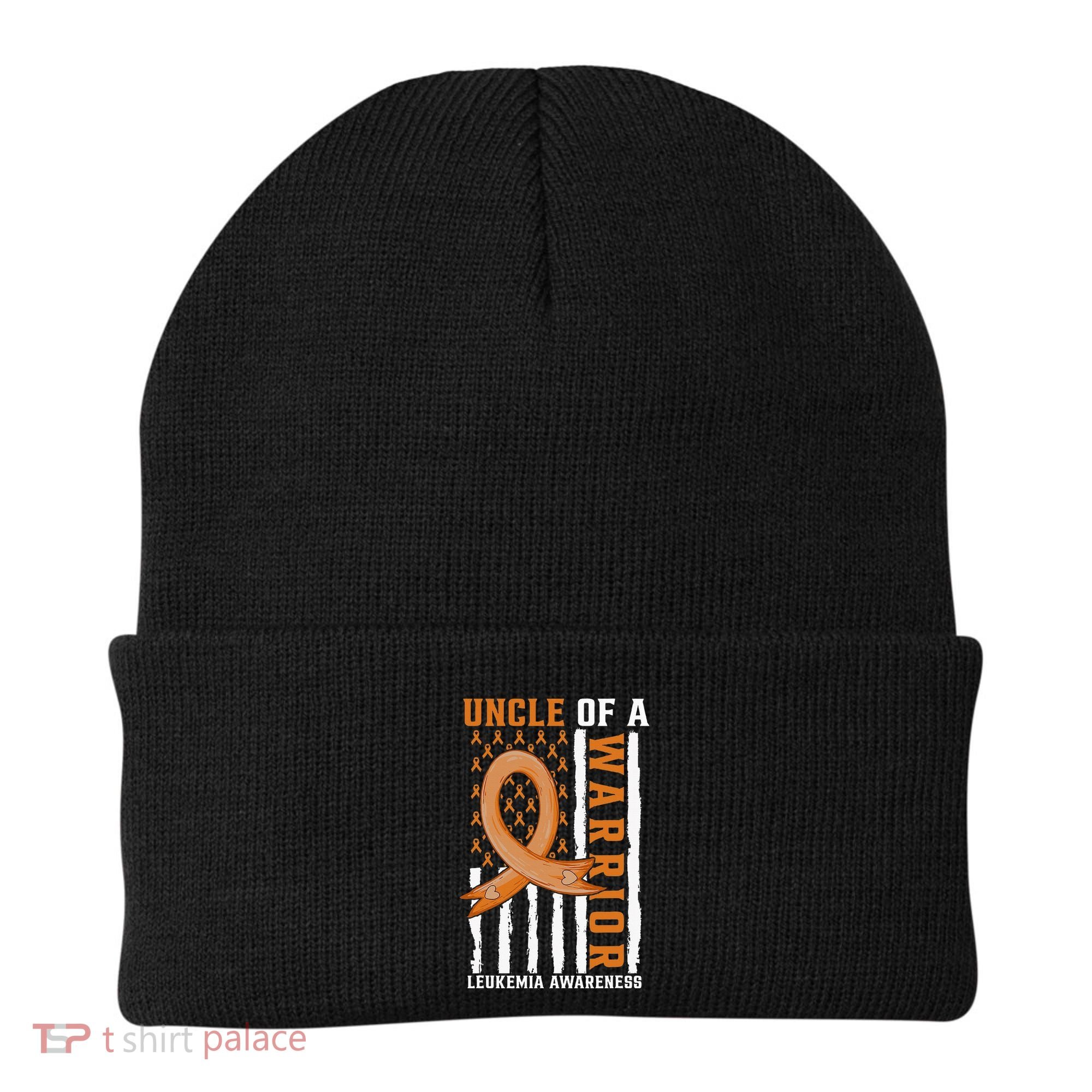 Uncle Of A Leukemia Warrior Awareness Orange USA Flag Beanie