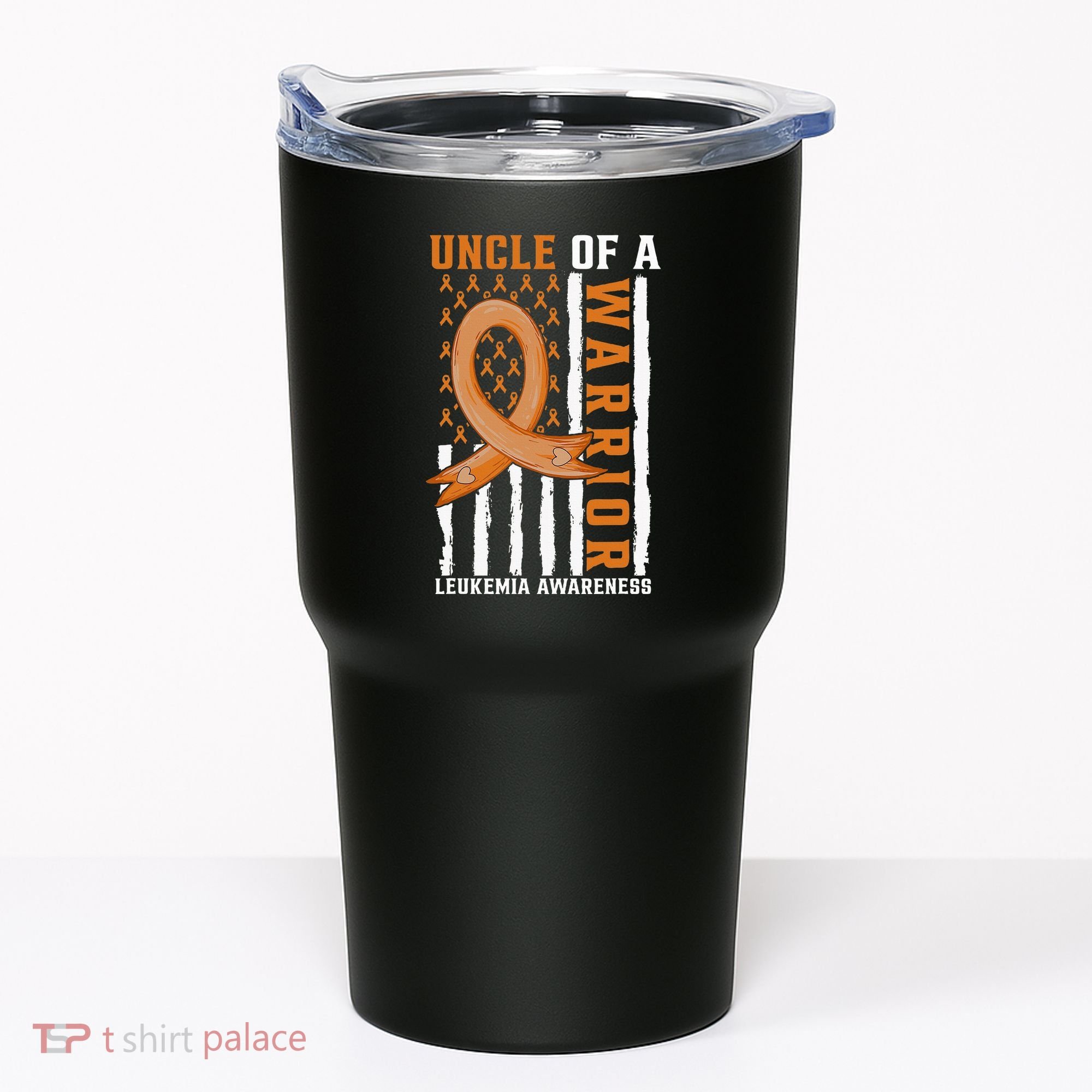Uncle Of A Leukemia Warrior Awareness Orange USA Flag Tumbler