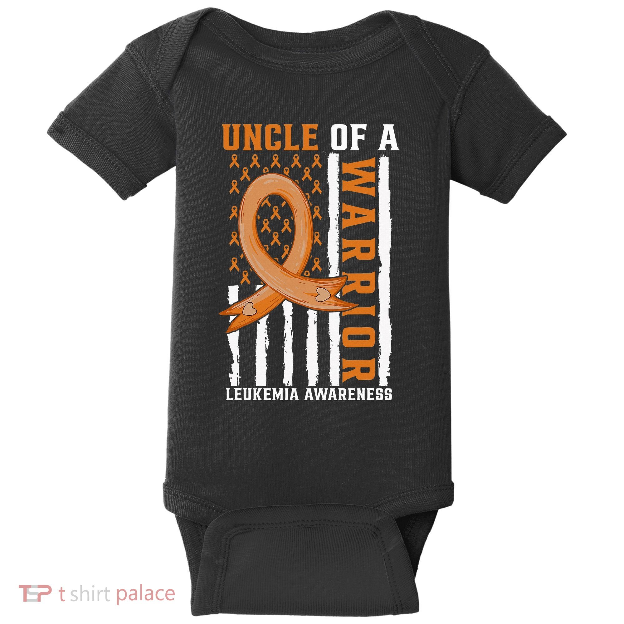 Uncle Of A Leukemia Warrior Awareness Orange USA Flag Baby Bodysuit