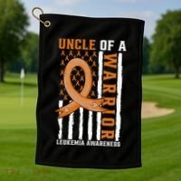 Uncle Of A Leukemia Warrior Awareness Orange USA Flag Golf Towel thumb 1