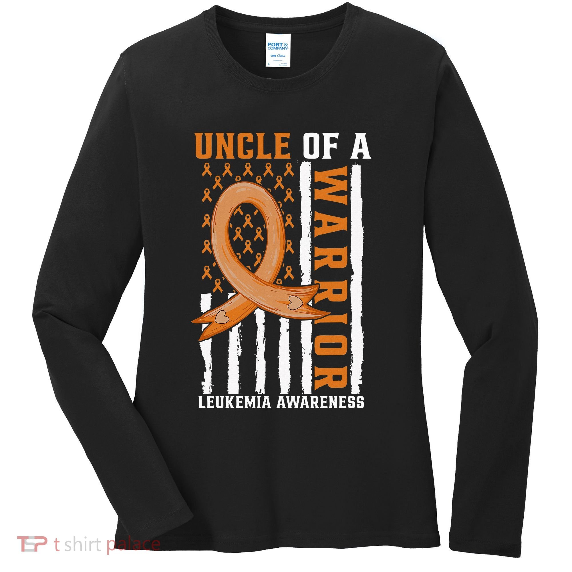 Uncle Of A Leukemia Warrior Awareness Orange USA Flag Women's Long Sleeve Shirt