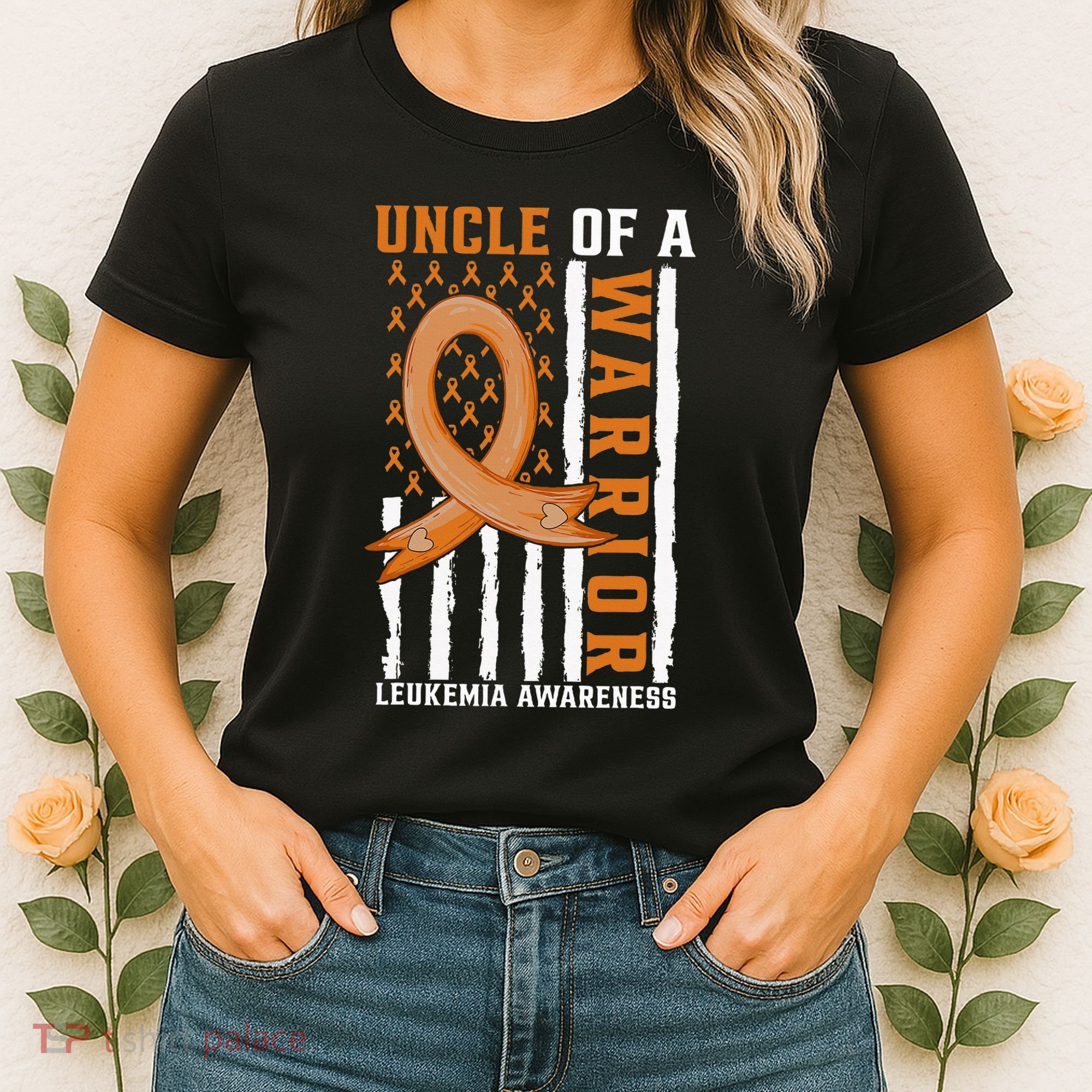 Uncle Of A Leukemia Warrior Awareness Orange USA Flag Women's T-Shirt