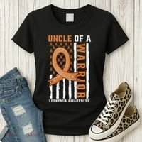 Uncle Of A Leukemia Warrior Awareness Orange USA Flag Women's T-Shirt thumb 3