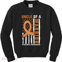 Uncle Of A Leukemia Warrior Awareness Orange USA Flag Kids Sweatshirt thumb 0