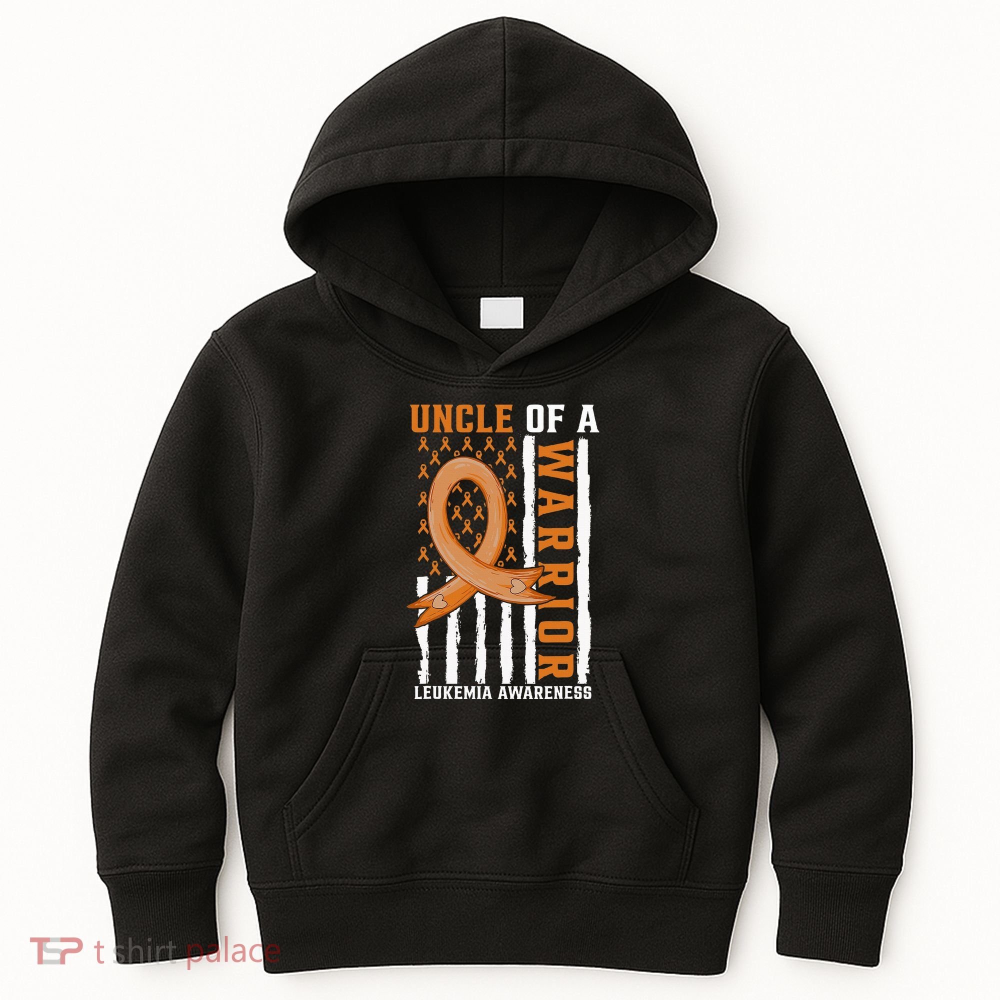 Uncle Of A Leukemia Warrior Awareness Orange USA Flag Kids Hoodie