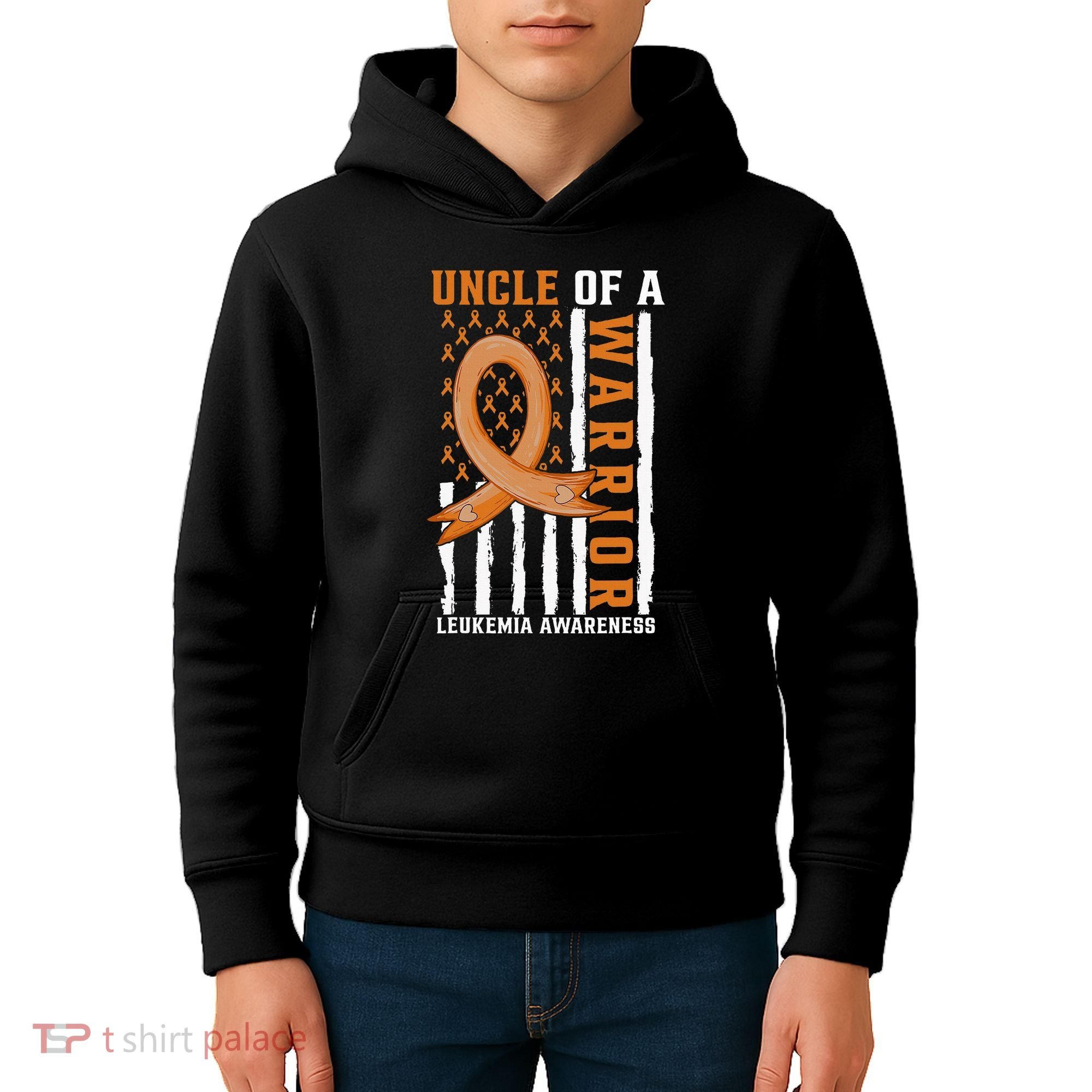 Uncle Of A Leukemia Warrior Awareness Orange USA Flag Kids Hoodie
