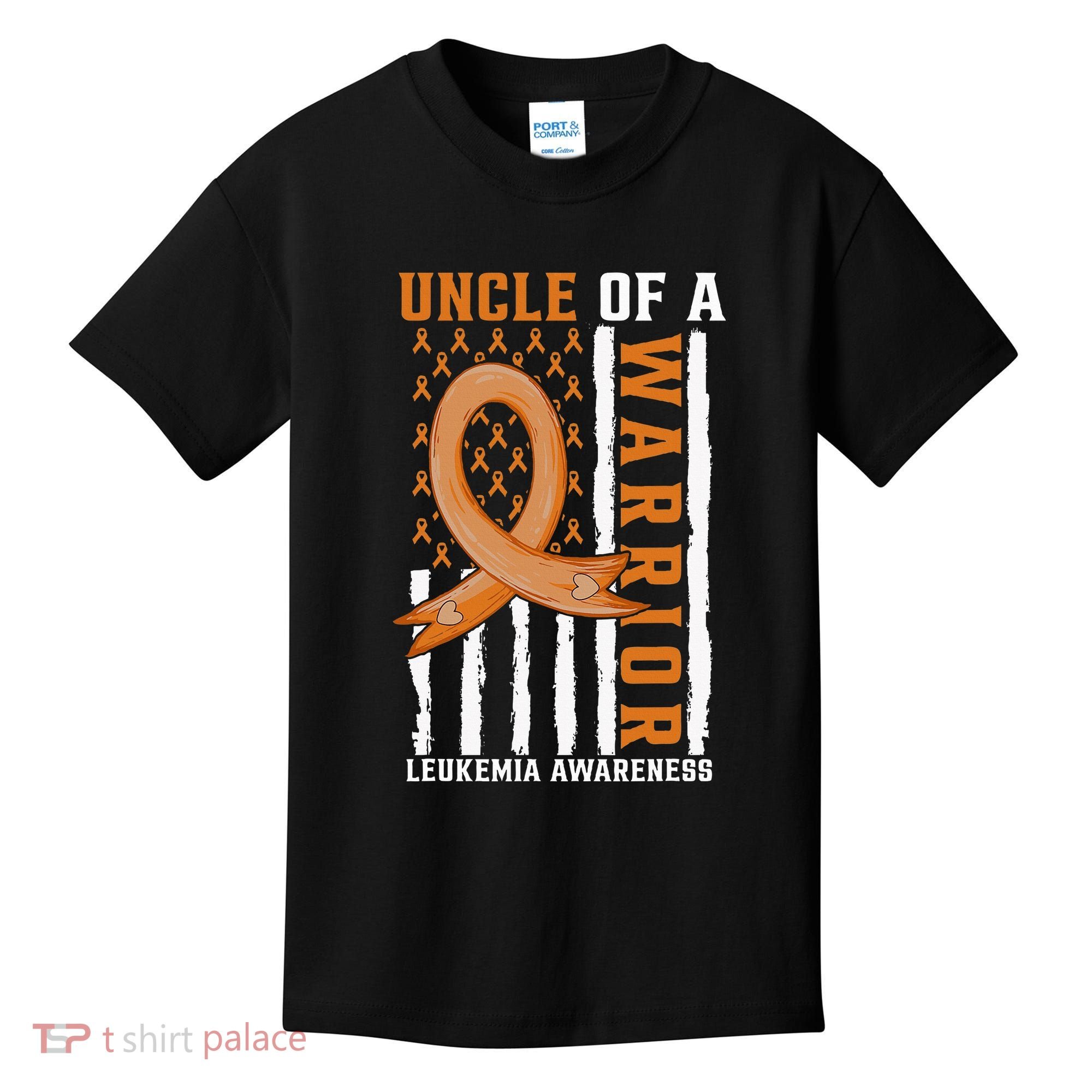 Uncle Of A Leukemia Warrior Awareness Orange USA Flag Kids T-Shirt