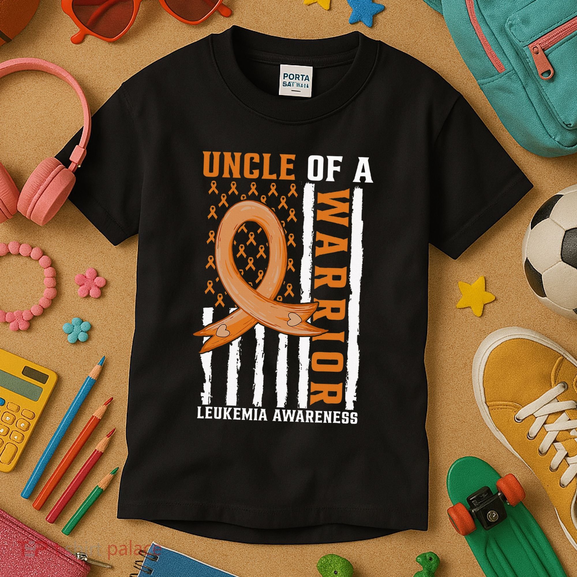 Uncle Of A Leukemia Warrior Awareness Orange USA Flag Kids T-Shirt