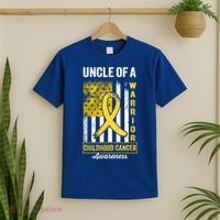 Uncle Of A Warrior Childhood Cancer Awareness Gold Us Flag Cool Gift T-Shirt thumb 2