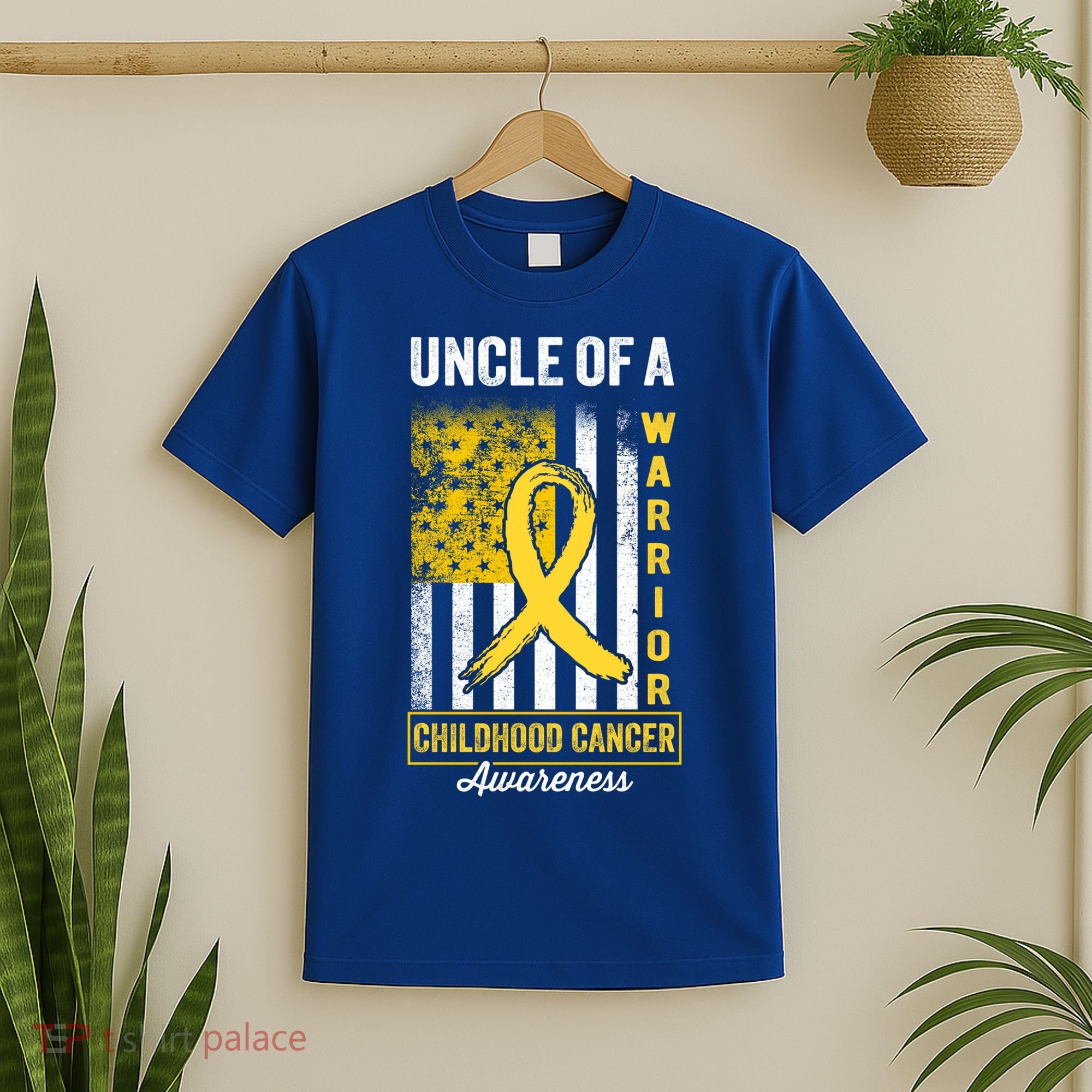 Uncle Of A Warrior Childhood Cancer Awareness Gold Us Flag Cool Gift T-Shirt