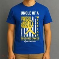 Uncle Of A Warrior Childhood Cancer Awareness Gold Us Flag Cool Gift T-Shirt thumb 3