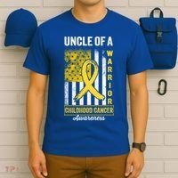 Uncle Of A Warrior Childhood Cancer Awareness Gold Us Flag Cool Gift T-Shirt thumb 6