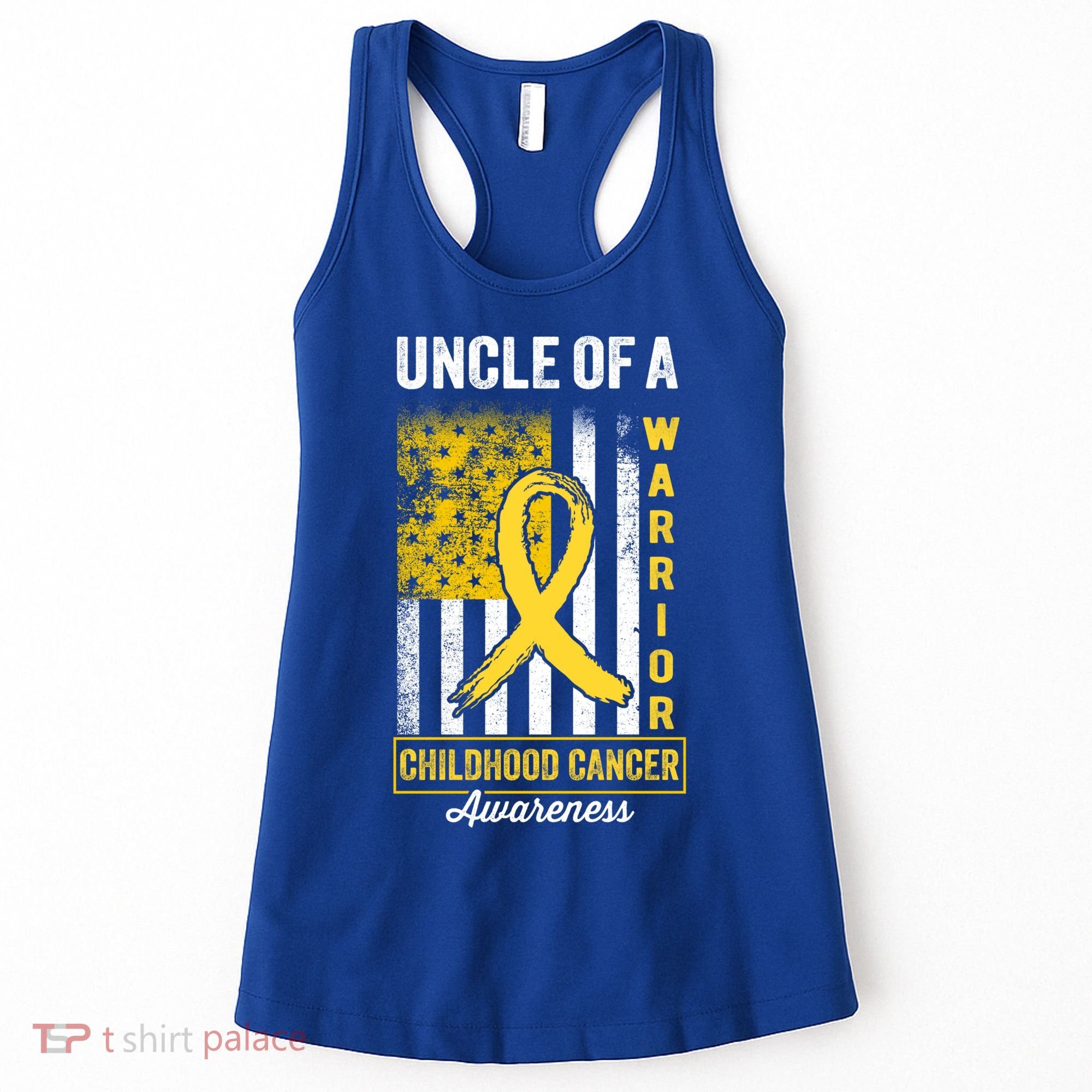 Uncle Of A Warrior Childhood Cancer Awareness Gold Us Flag Cool Gift Women's Tank Top