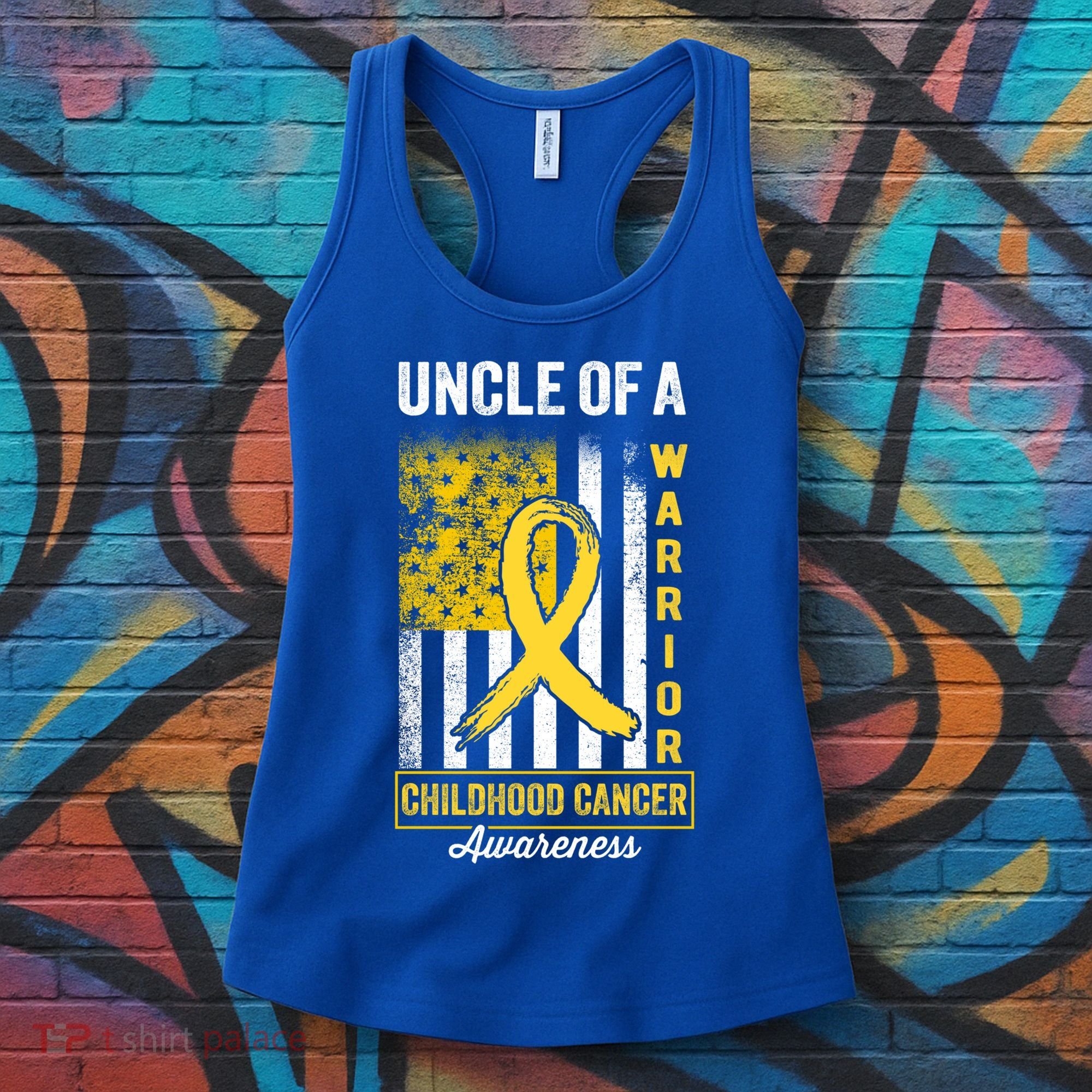 Uncle Of A Warrior Childhood Cancer Awareness Gold Us Flag Cool Gift Women's Tank Top