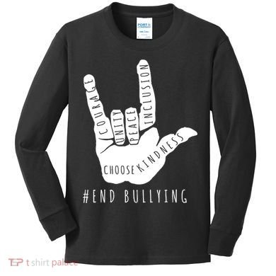 Unity Orange Day End Bullying Love Sign Language Kids Long Sleeve Shirt