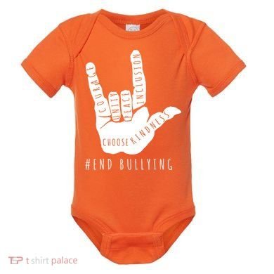 Unity Orange Day End Bullying Love Sign Language Baby Bodysuit