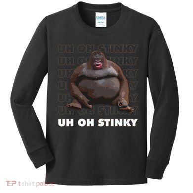Uh Oh Stinky Poop Meme Funny Monkey Kids Long Sleeve Shirt