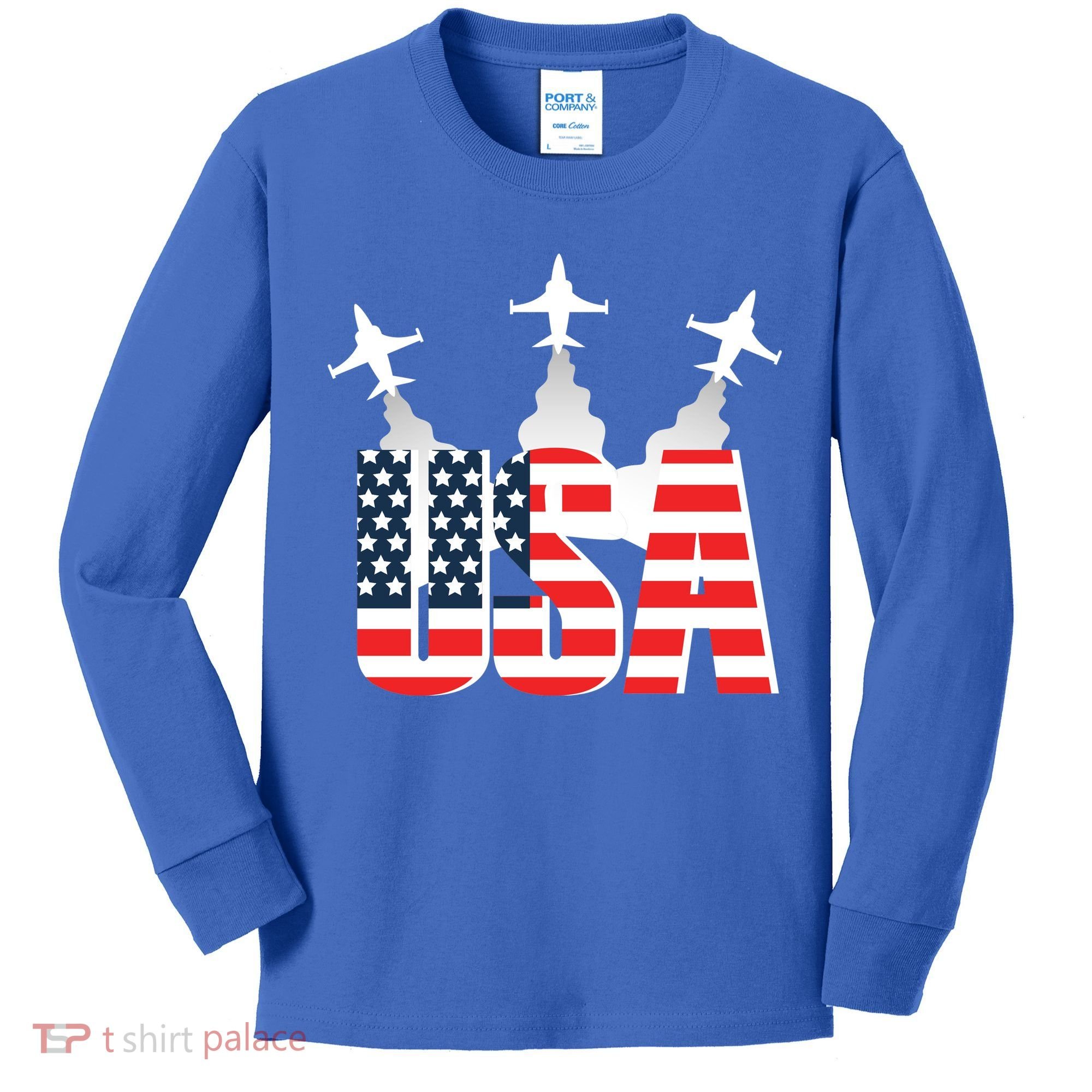 USA Pilot 4th Of July Patriotic Kids Long Sleeve Shirt