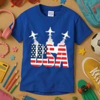 USA Pilot 4th Of July Patriotic Kids T-Shirt thumb 3