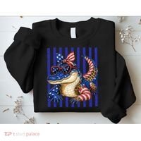 USA Patriotic 4th July Leopard Print Alligator Crocodile  Sweatshirt thumb 2
