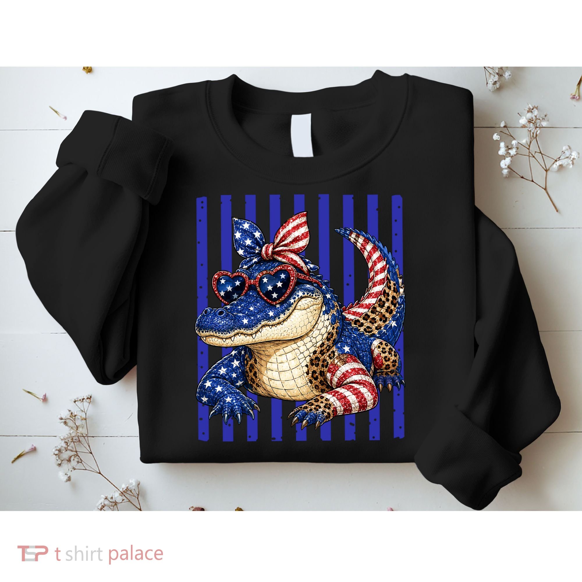 USA Patriotic 4th July Leopard Print Alligator Crocodile  Sweatshirt