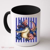 USA Patriotic 4th July Leopard Print Alligator Crocodile  Coffee Mug thumb 0