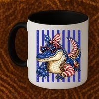 USA Patriotic 4th July Leopard Print Alligator Crocodile  Coffee Mug thumb 2