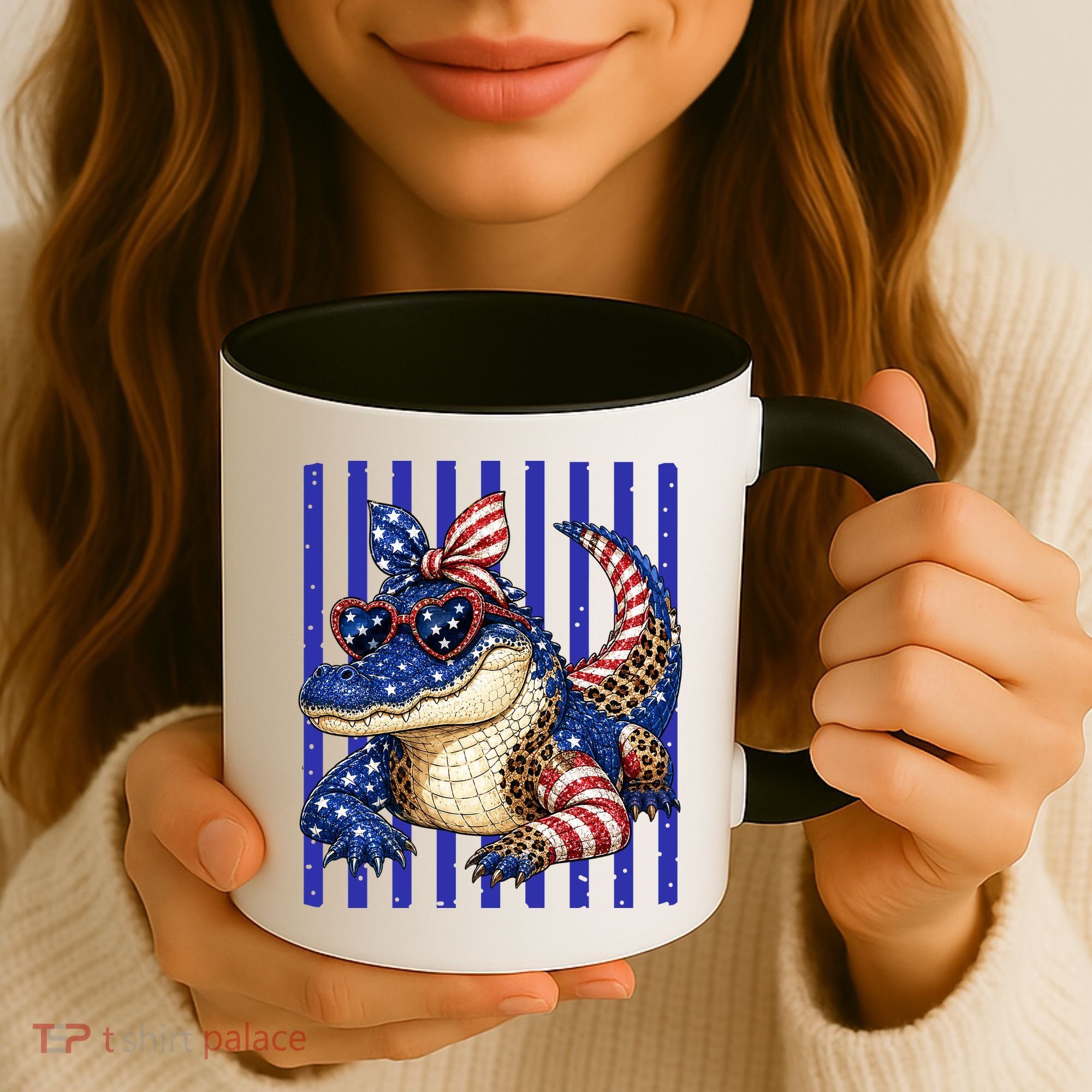 USA Patriotic 4th July Leopard Print Alligator Crocodile  Coffee Mug