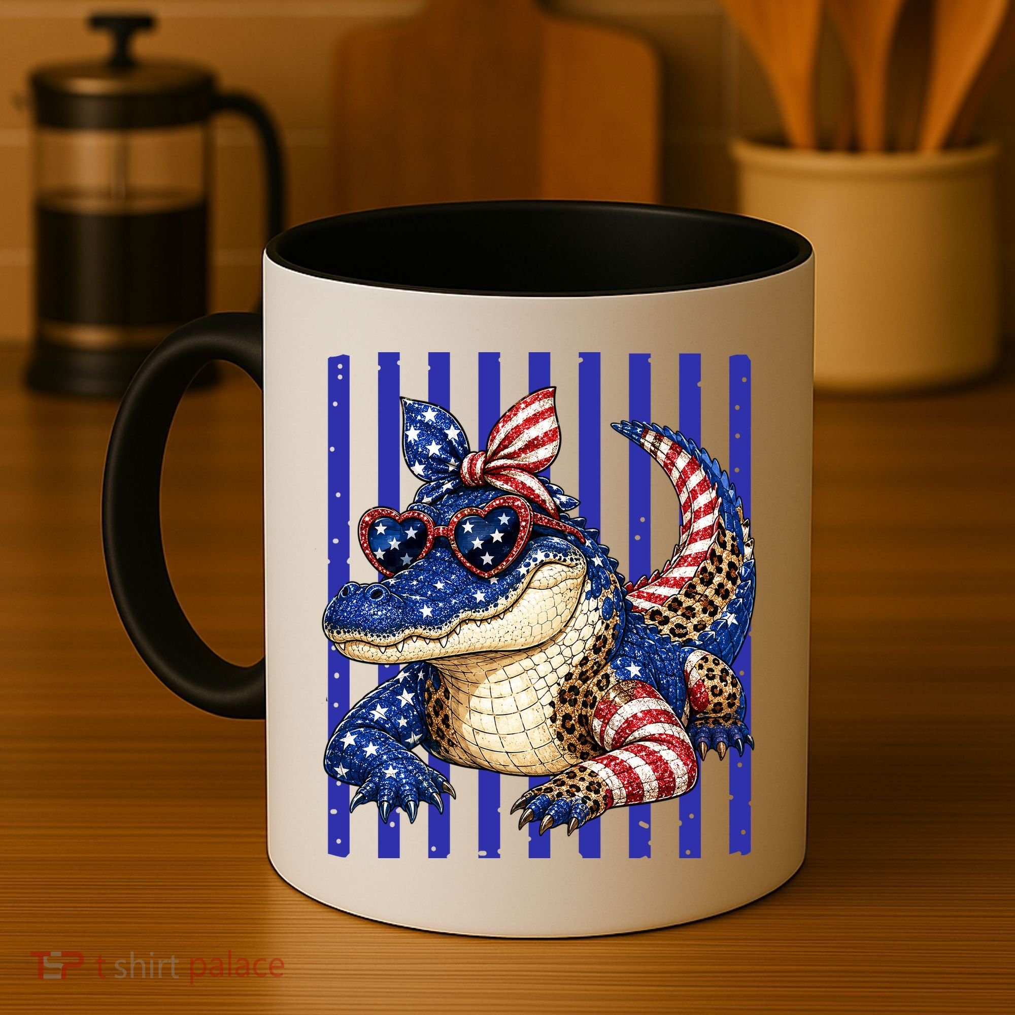 USA Patriotic 4th July Leopard Print Alligator Crocodile  Coffee Mug