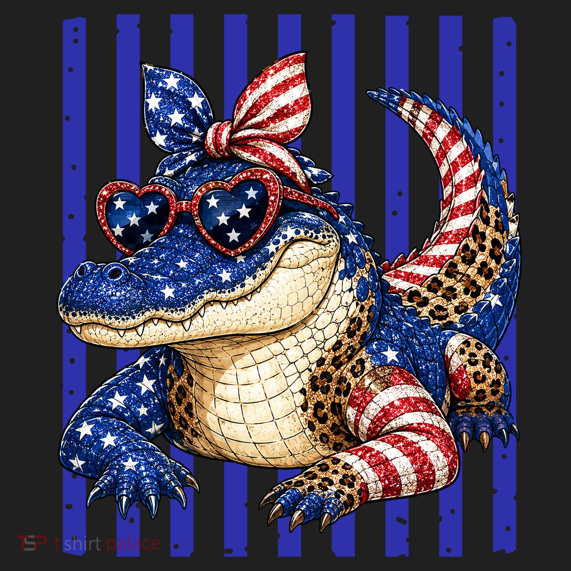 USA Patriotic 4th July Leopard Print Alligator Crocodile  Beanie